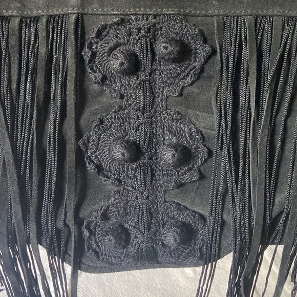 Embroidered Suede Fringe Clutch - Picture 3 of 11